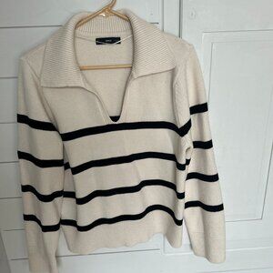 Mango Striped cream sweater coastal pullover oversized neutral